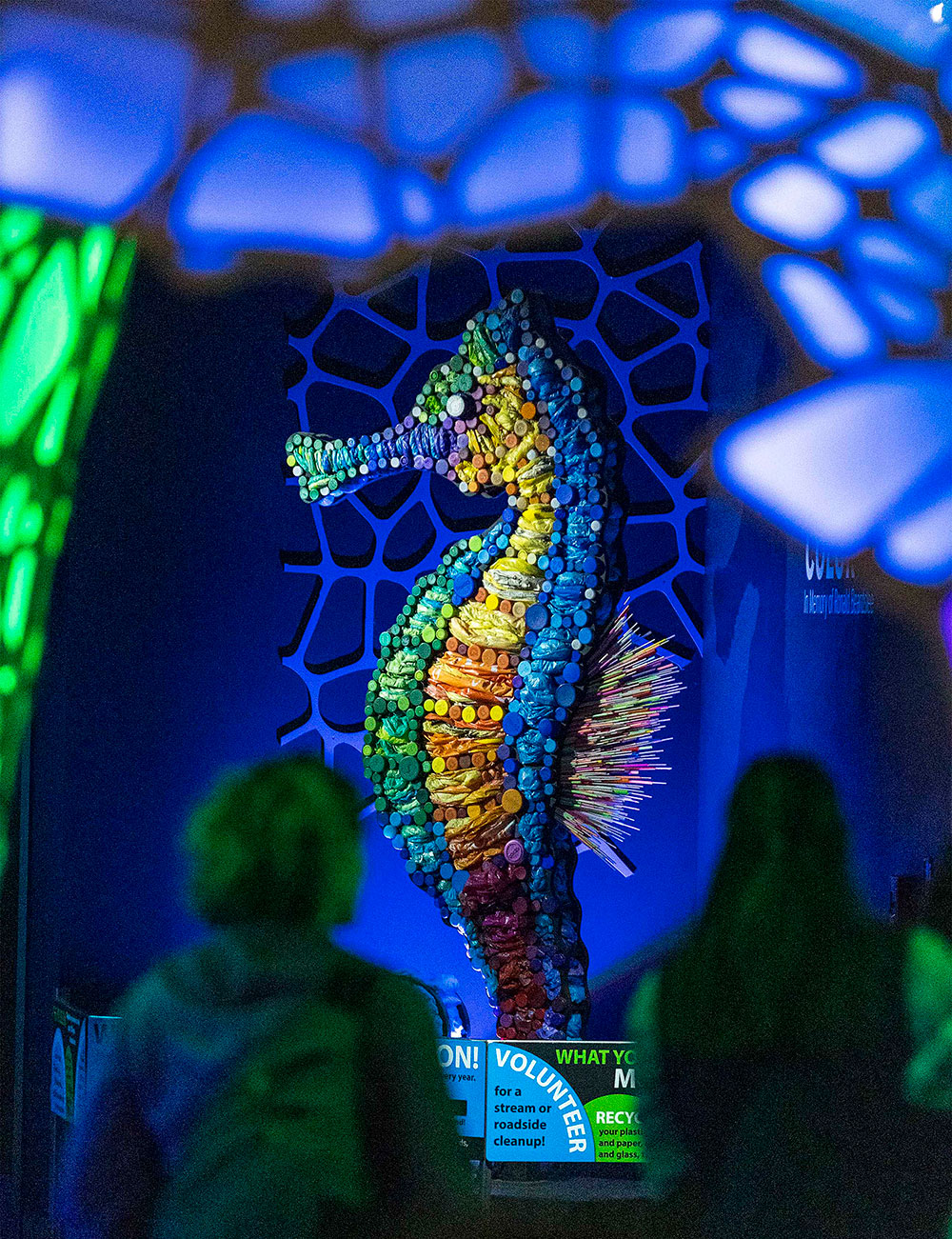 The Greensboro Science Center’s seahorse sculpture calls attention to the more than 14 million tons of plastic that enter our oceans every year.